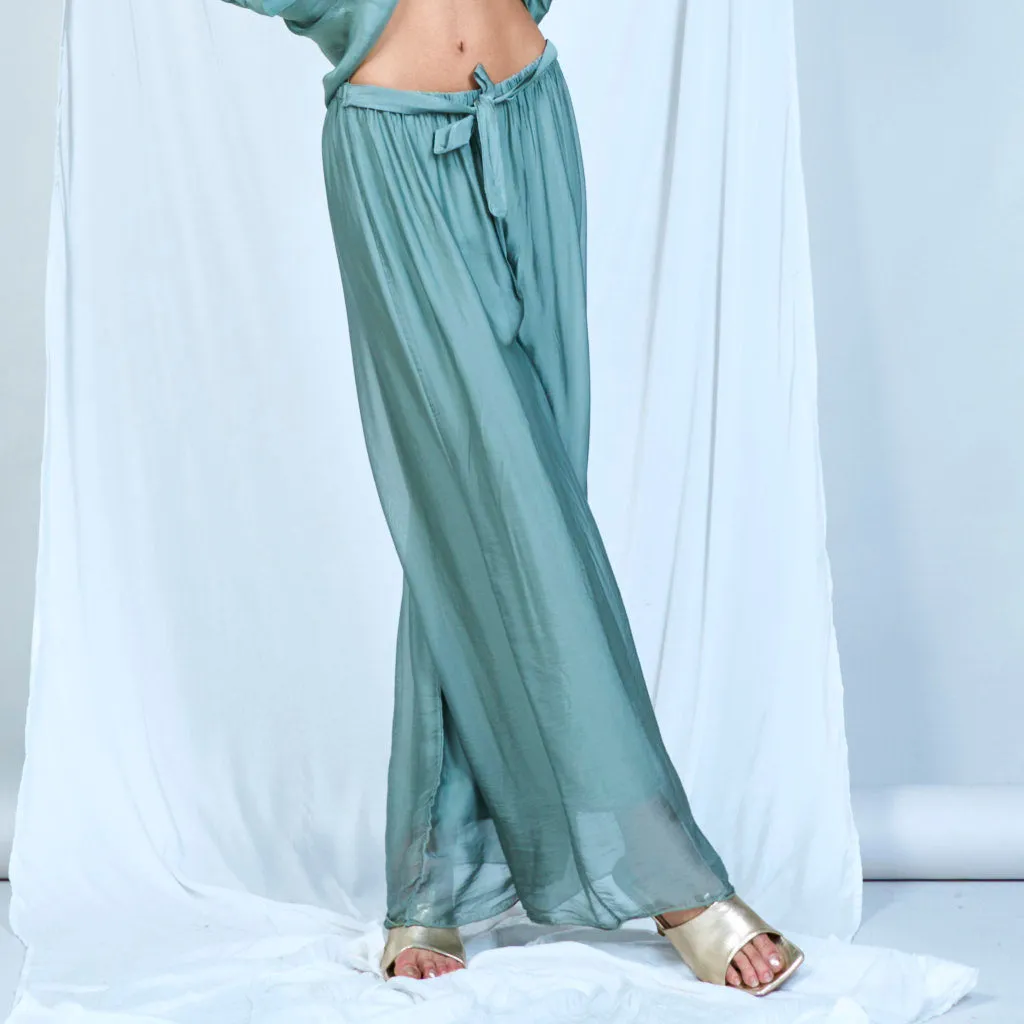 Silk chiffon sleek charcoal drawstring palazzo pants wholesale