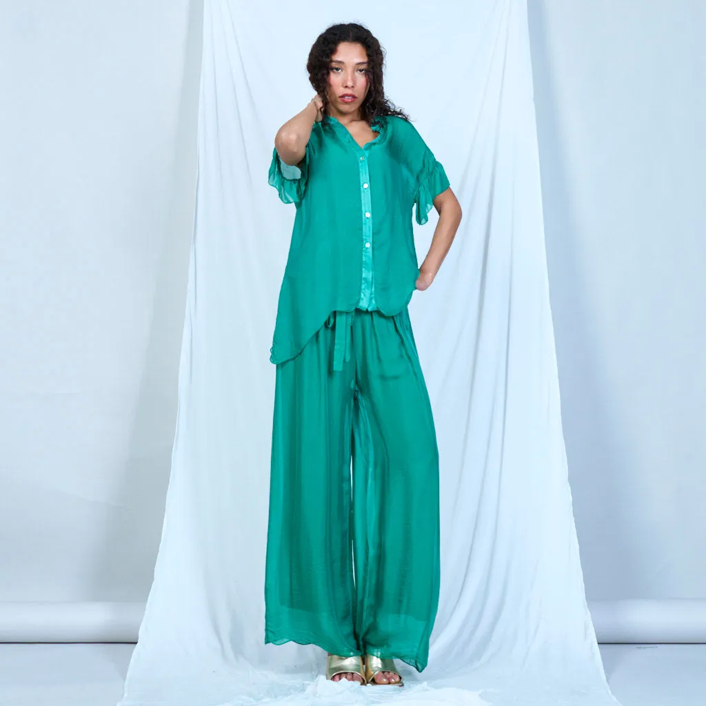 Silk chiffon sleek charcoal drawstring palazzo pants wholesale