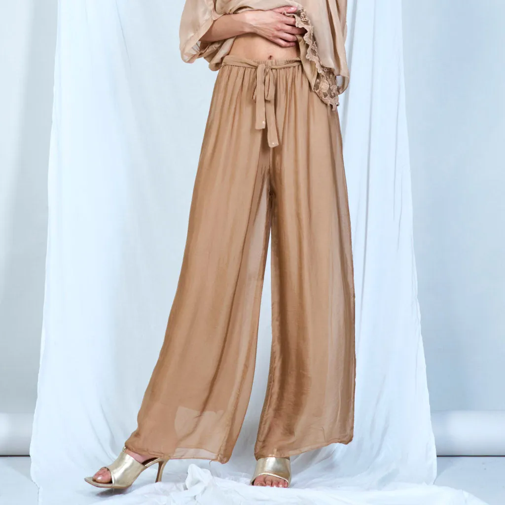 Silk chiffon sleek charcoal drawstring palazzo pants wholesale