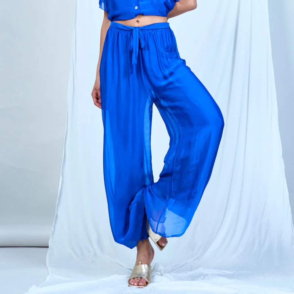 Silk chiffon sleek charcoal drawstring palazzo pants wholesale