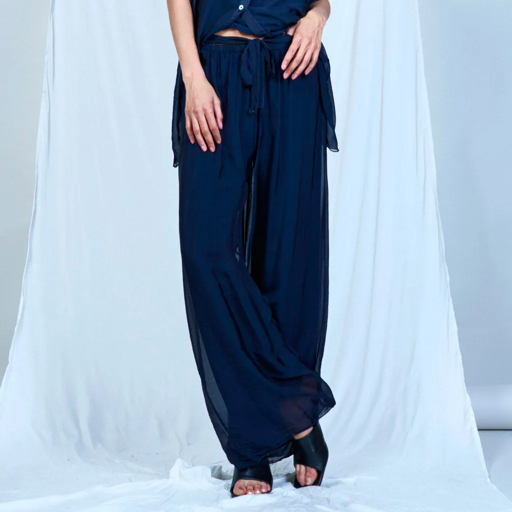 Silk chiffon sleek charcoal drawstring palazzo pants wholesale