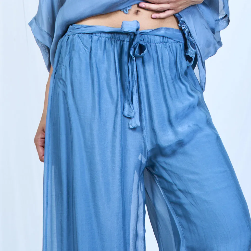 Silk chiffon sleek charcoal drawstring palazzo pants wholesale