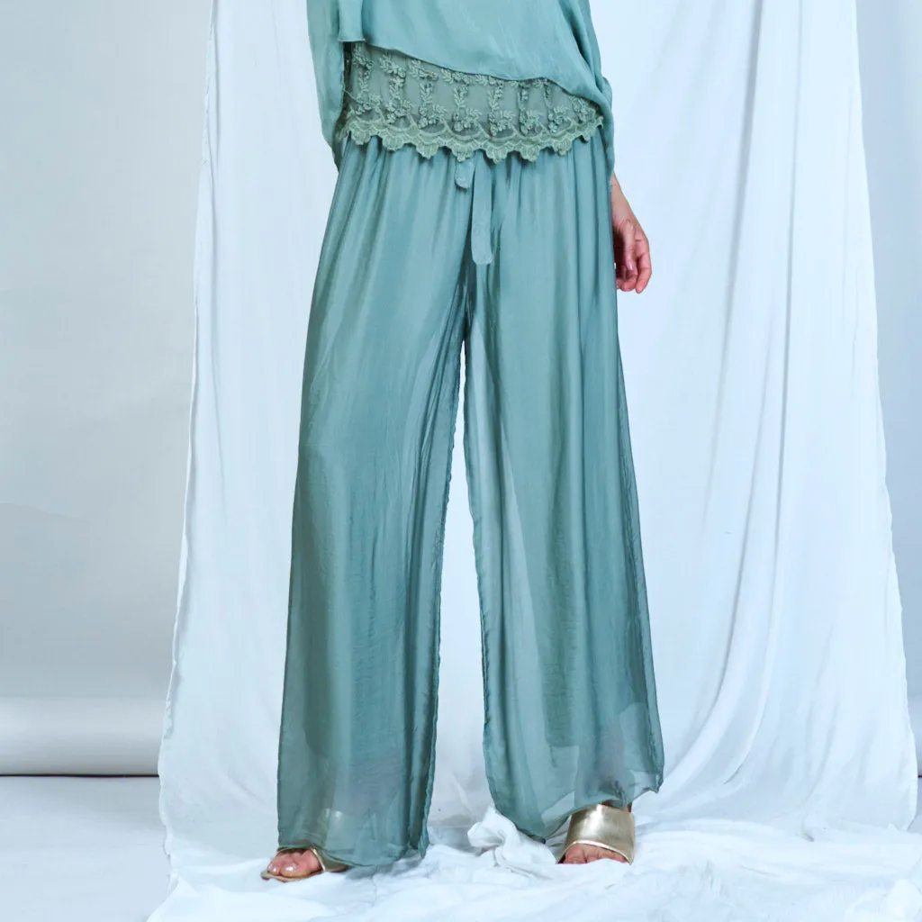 Silk chiffon sleek charcoal drawstring palazzo pants wholesale