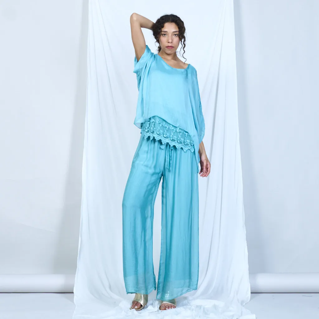 Silk chiffon sleek charcoal drawstring palazzo pants wholesale