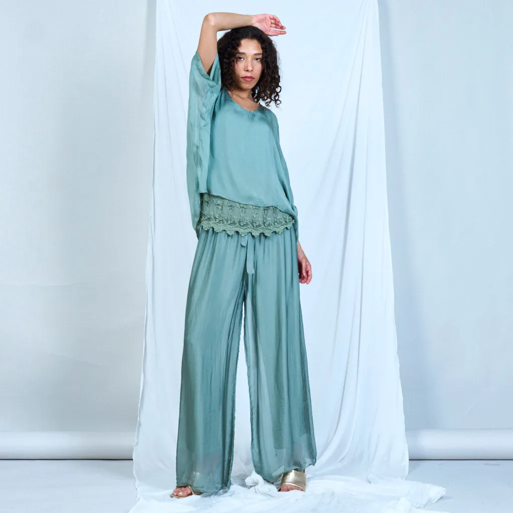 Silk chiffon sleek charcoal drawstring palazzo pants wholesale