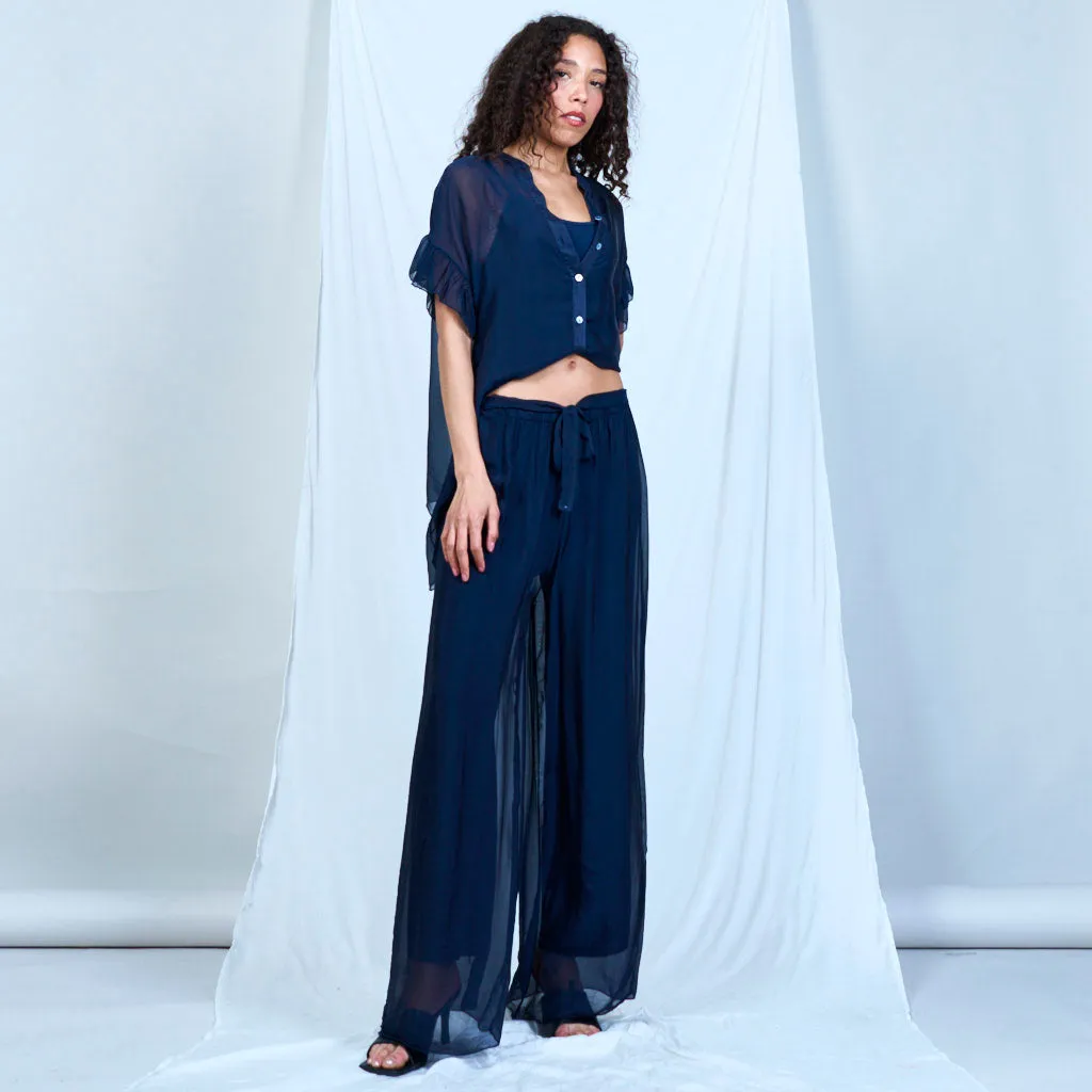 Silk chiffon sleek charcoal drawstring palazzo pants wholesale