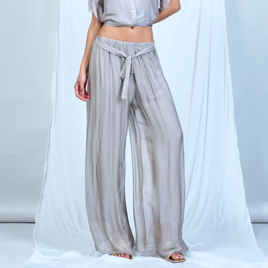 Silk chiffon sleek charcoal drawstring palazzo pants wholesale