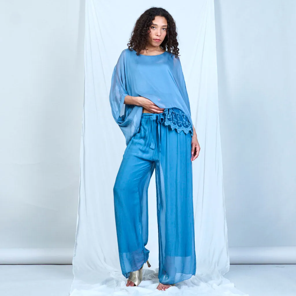 Silk chiffon sleek charcoal drawstring palazzo pants wholesale