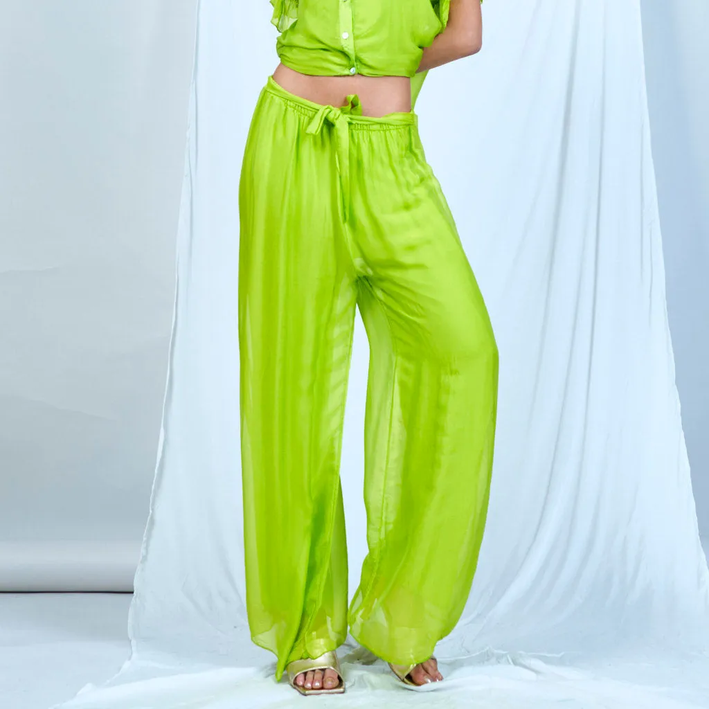 Silk chiffon sleek charcoal drawstring palazzo pants wholesale