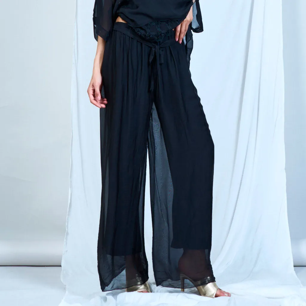 Silk chiffon sleek charcoal drawstring palazzo pants wholesale