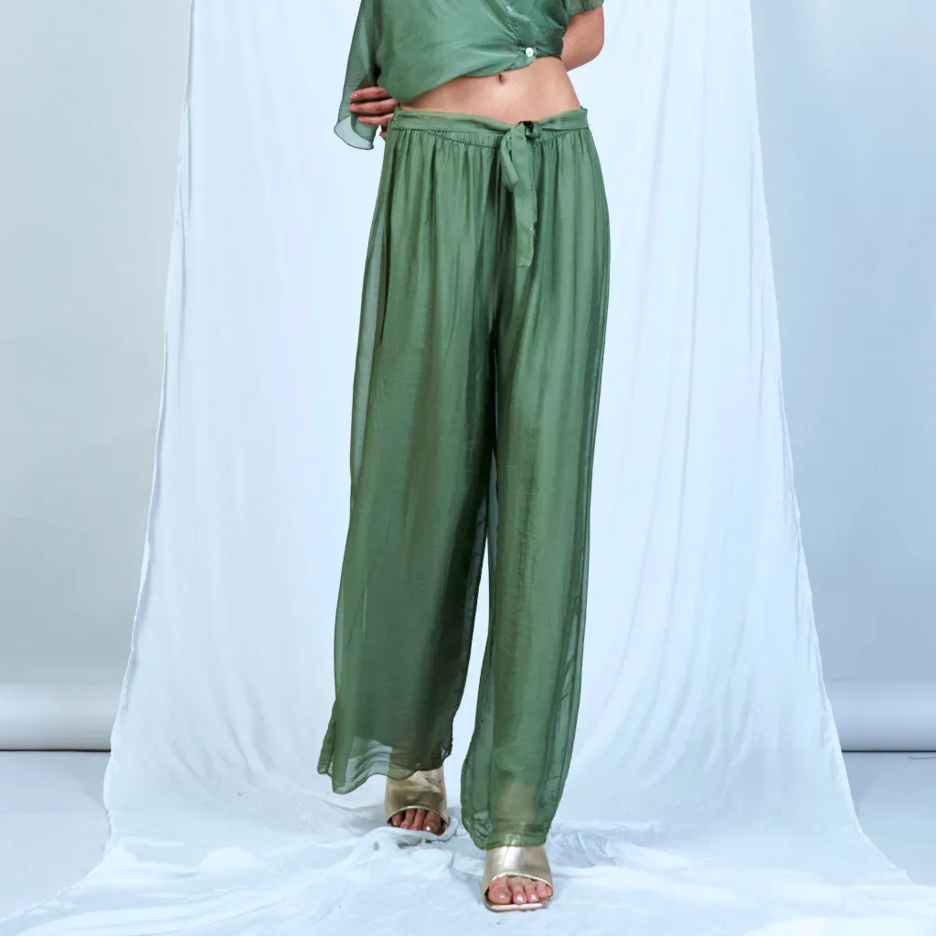 Silk chiffon sleek charcoal drawstring palazzo pants wholesale