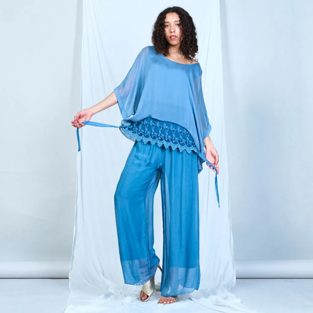 Silk chiffon sleek charcoal drawstring palazzo pants wholesale