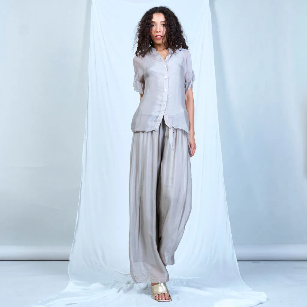 Silk chiffon sleek charcoal drawstring palazzo pants wholesale