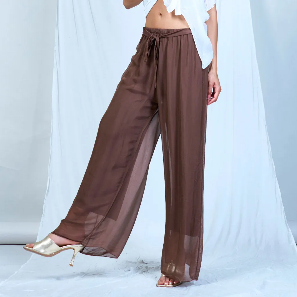 Silk chiffon sleek charcoal drawstring palazzo pants wholesale