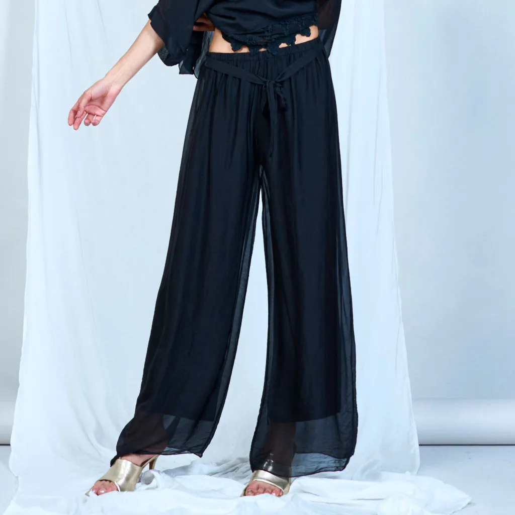 Silk chiffon sleek charcoal drawstring palazzo pants wholesale