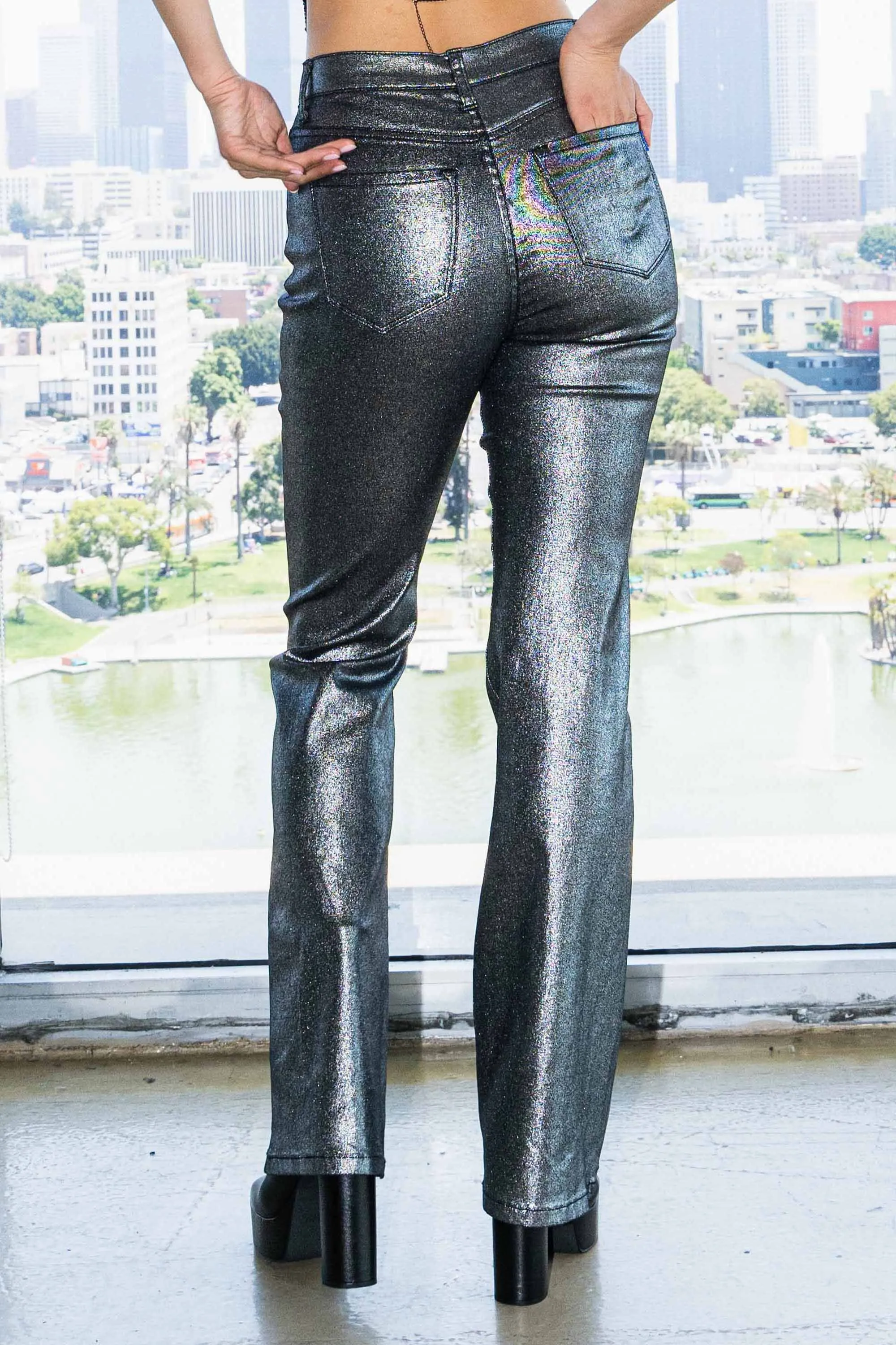 Silver Metallic Bootcut Pants