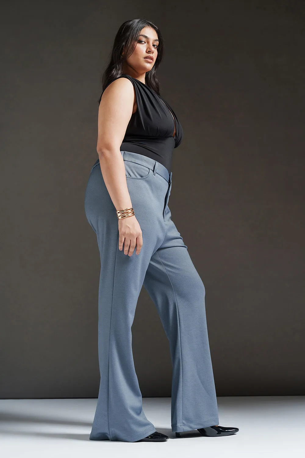 Stellar Grey Curve Bootcut Korean Pants