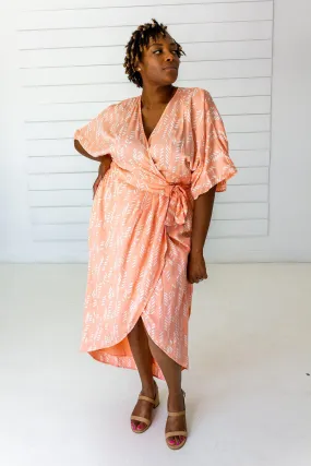 Stylized Feather Maxi Wrap in Peach & Cream