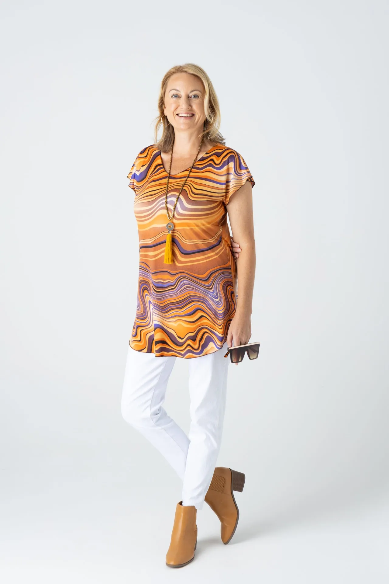 Swirls Print Jersey Knit Tunic Top