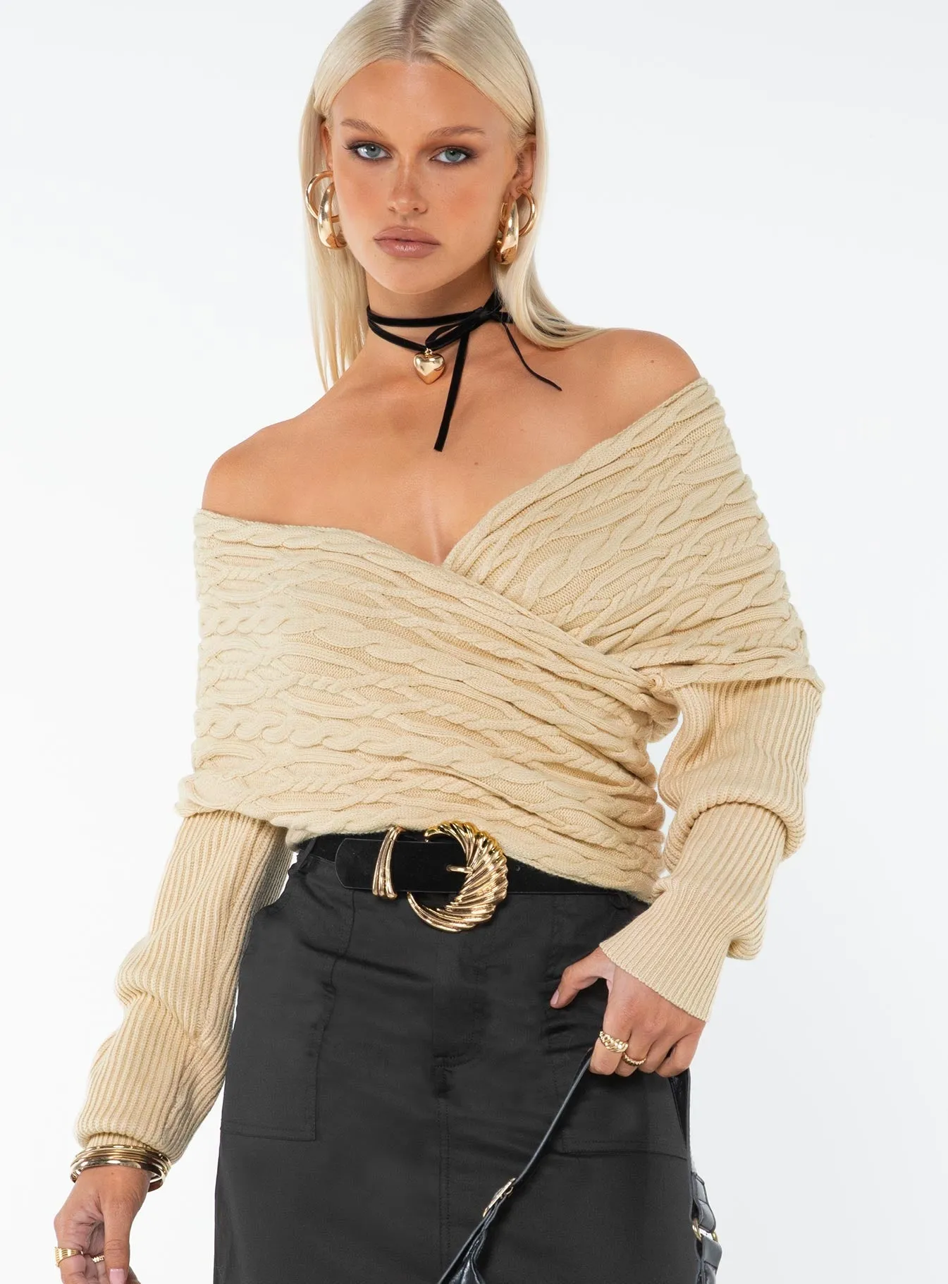 Tamas Wrap Front Sweater Beige