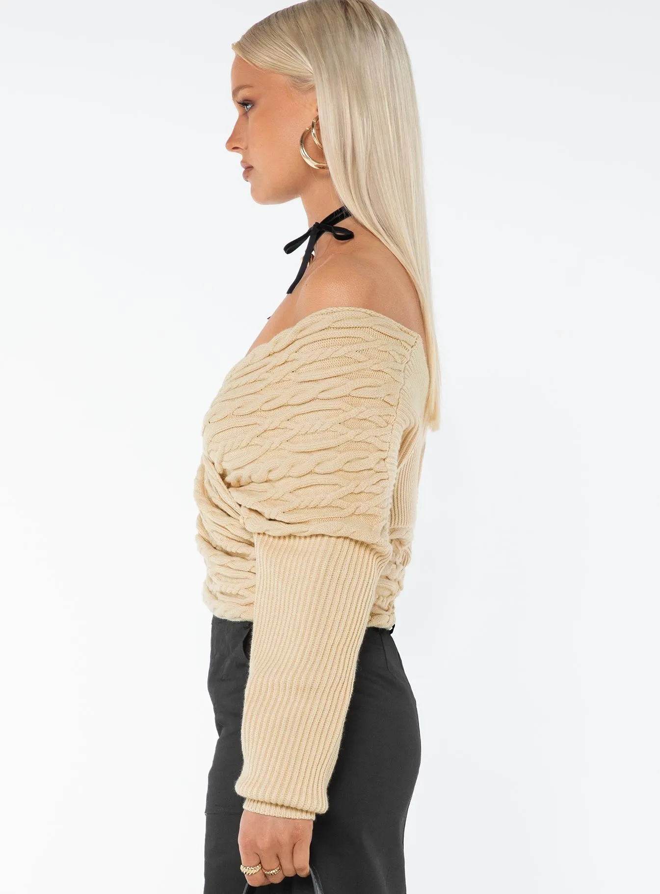 Tamas Wrap Front Sweater Beige