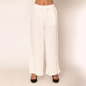 Vami Women's Cotton Solid Palazzo Pants - Off White