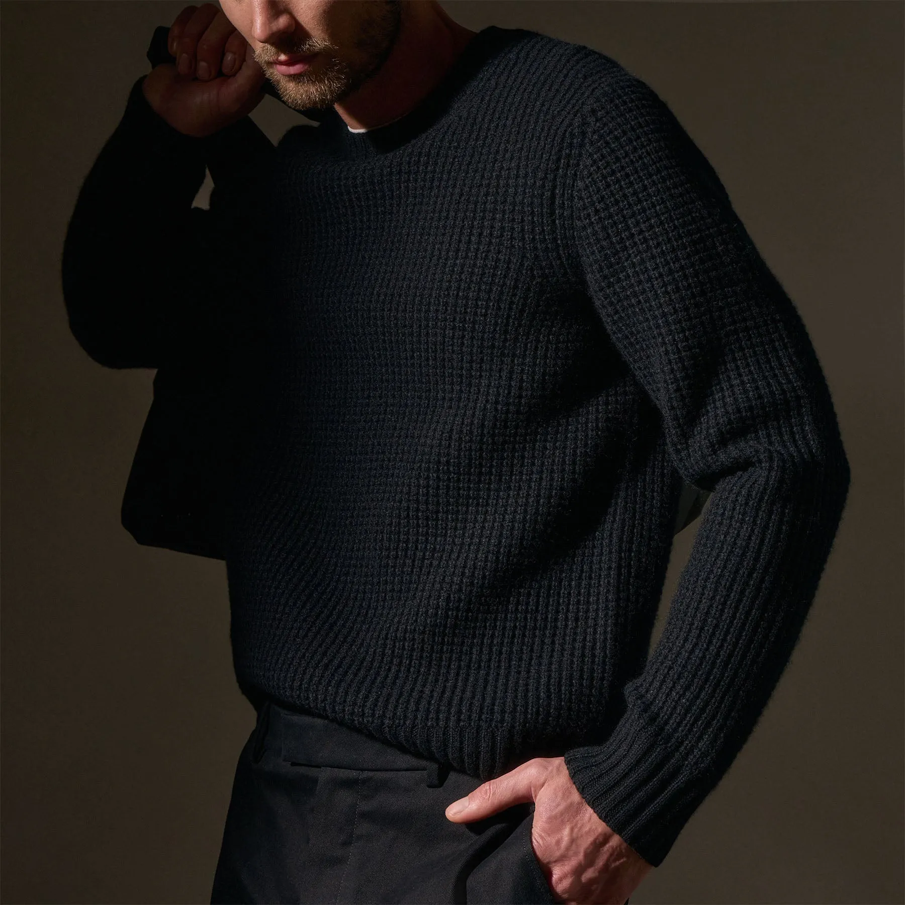 Waffle Knit Sweater - Black