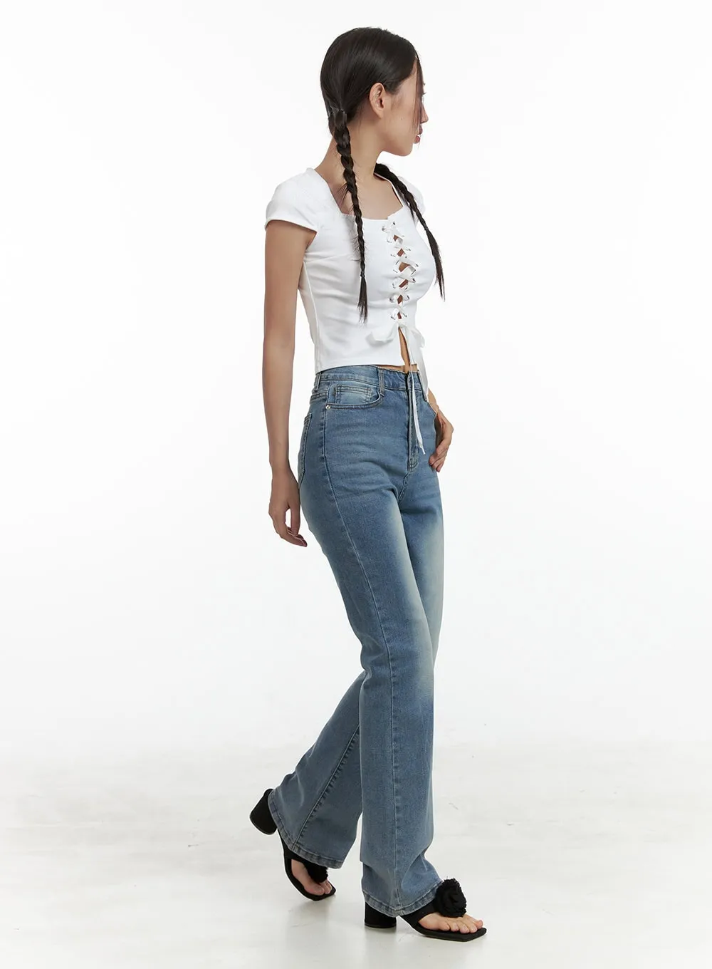 Washed Denim Bootcut Jeans OL402