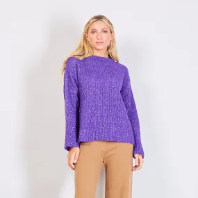 Wholesale chunky knit sweater with silver weave