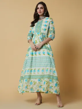 Women Off White Floral A-Line Kurta