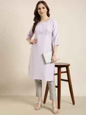 Women Straight Lavender Solid Kurta