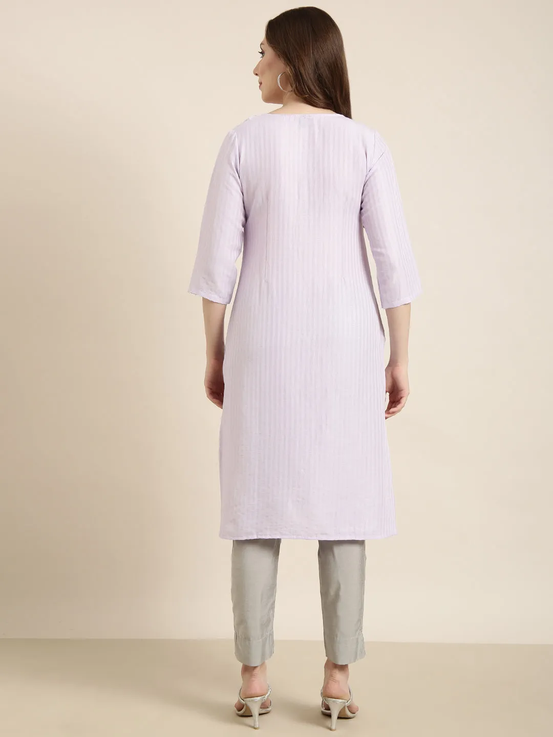 Women Straight Lavender Solid Kurta