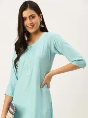 Women's Blue Embellished Straight Kurtas