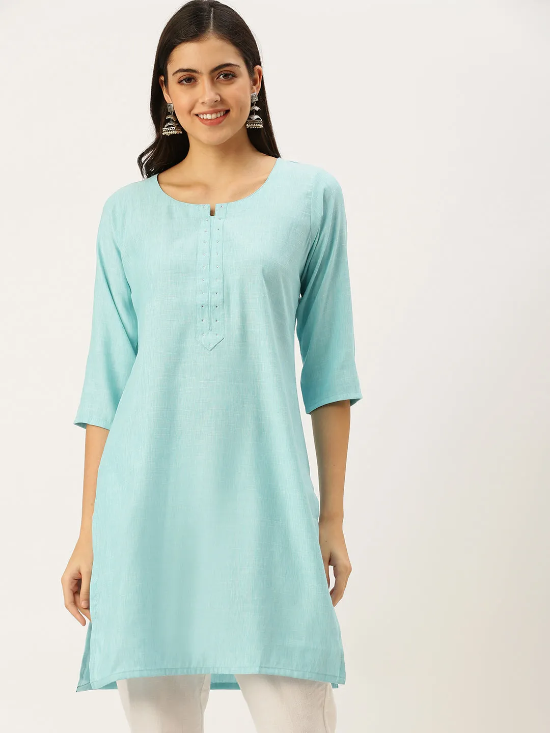 Women's Blue Embellished Straight Kurtas