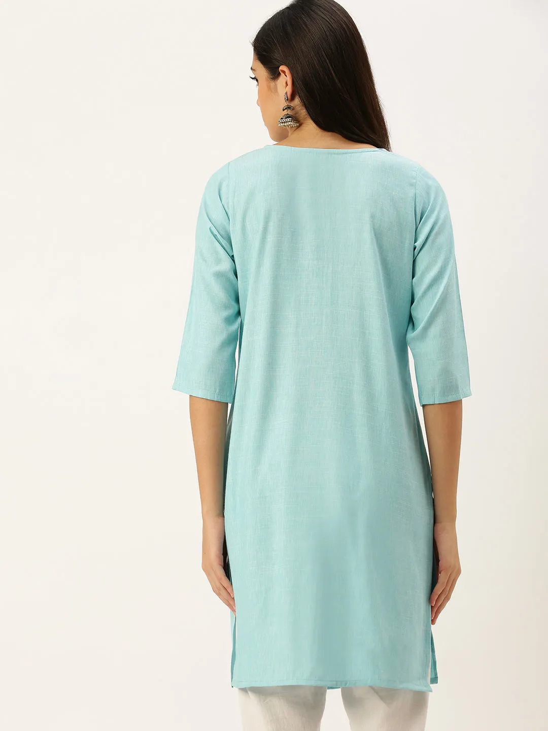 Women's Blue Embellished Straight Kurtas