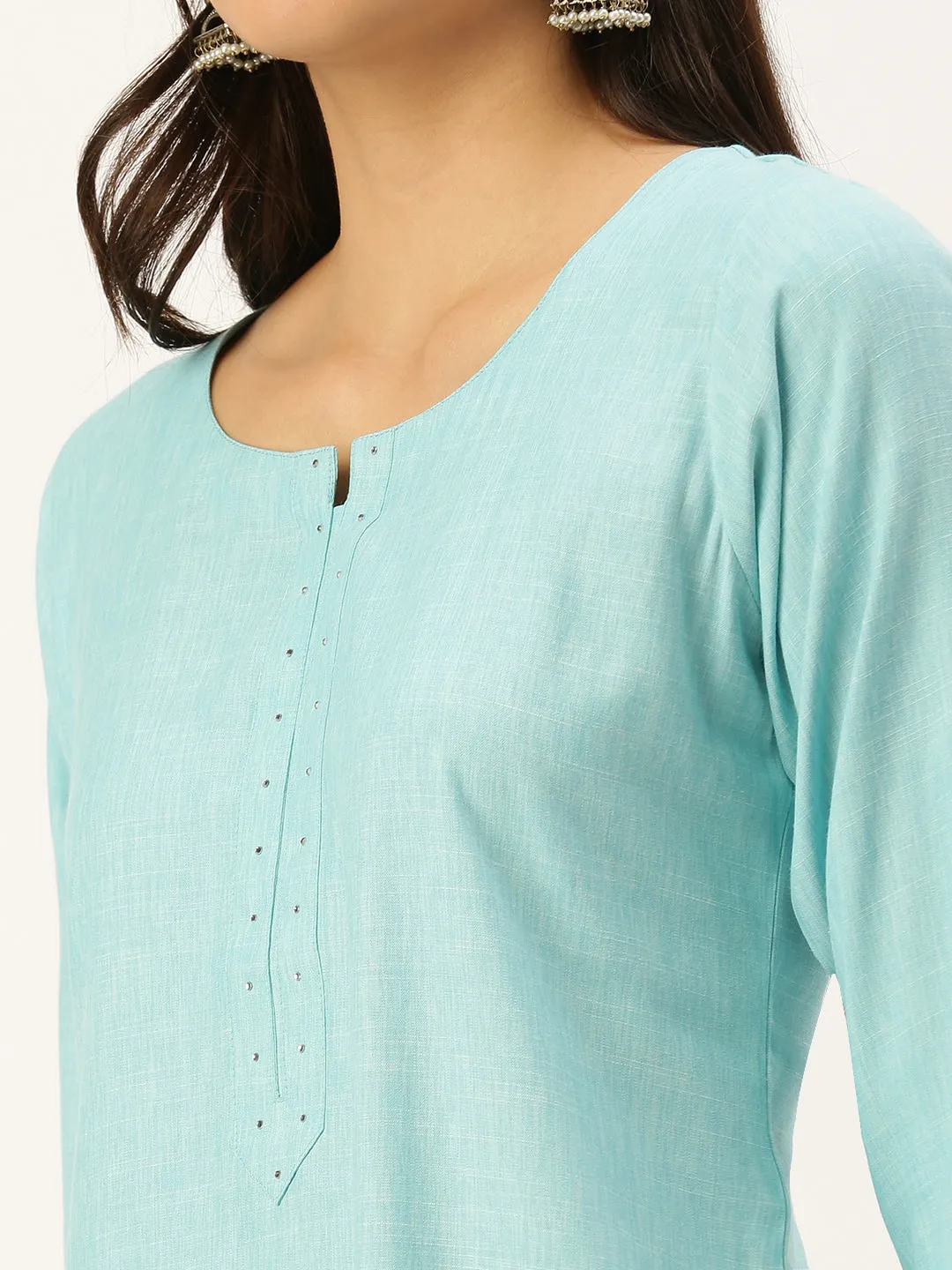 Women's Blue Embellished Straight Kurtas