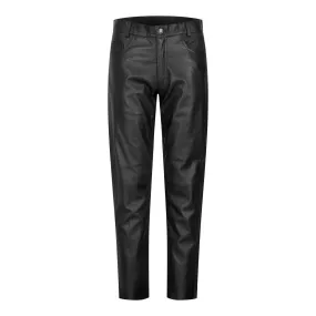 Womens Real Leather Jeans Trousers Casual Retro 1980s Vintage Black