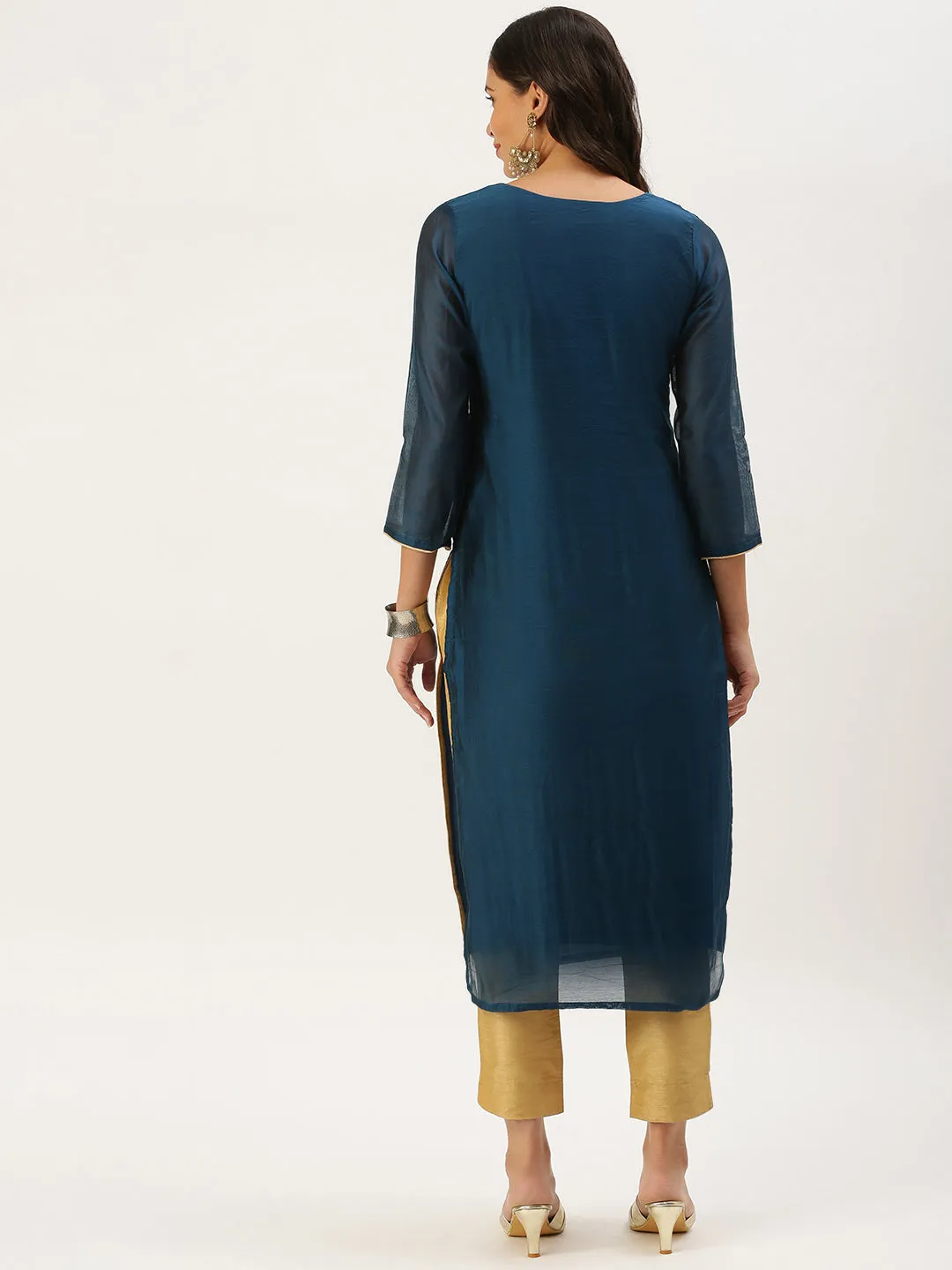 Women's Teal Embellished Straight Kurta