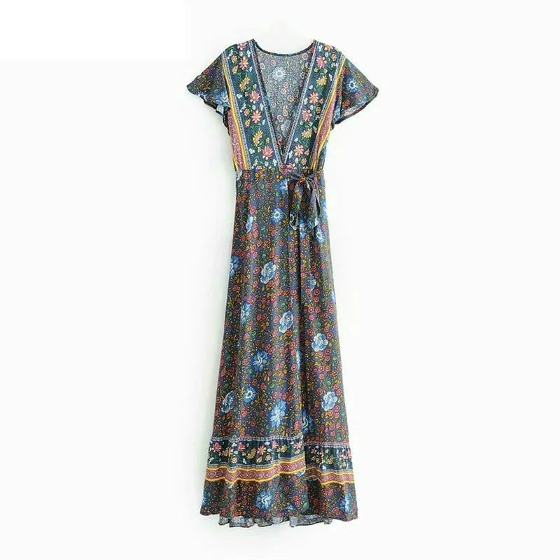 Wrap Maxi Dress Ladies Sexy V Neck Wrap Summer Boho Dresses