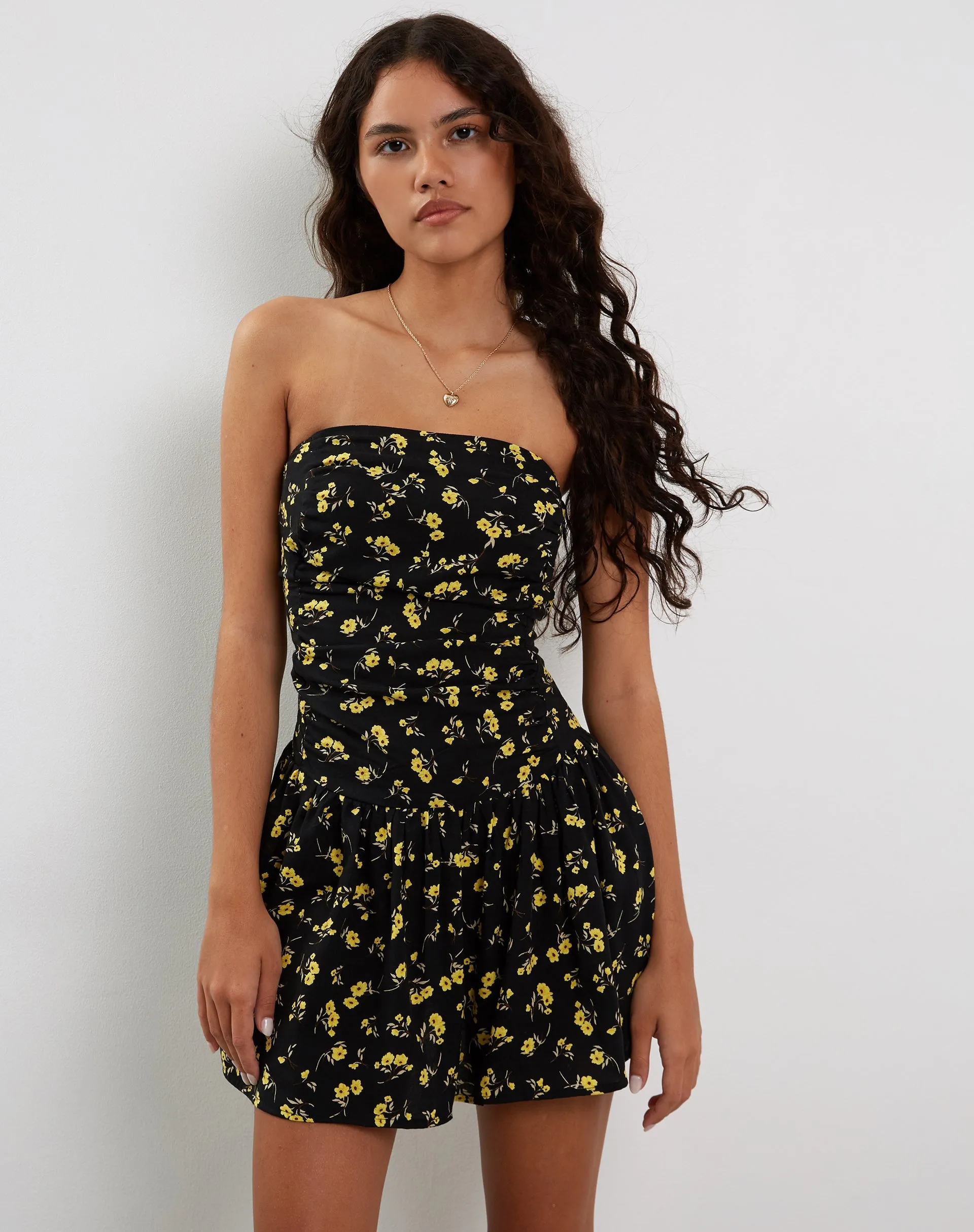 Zhao Bandeau Mini Dress in Buttercup Black and Yellow