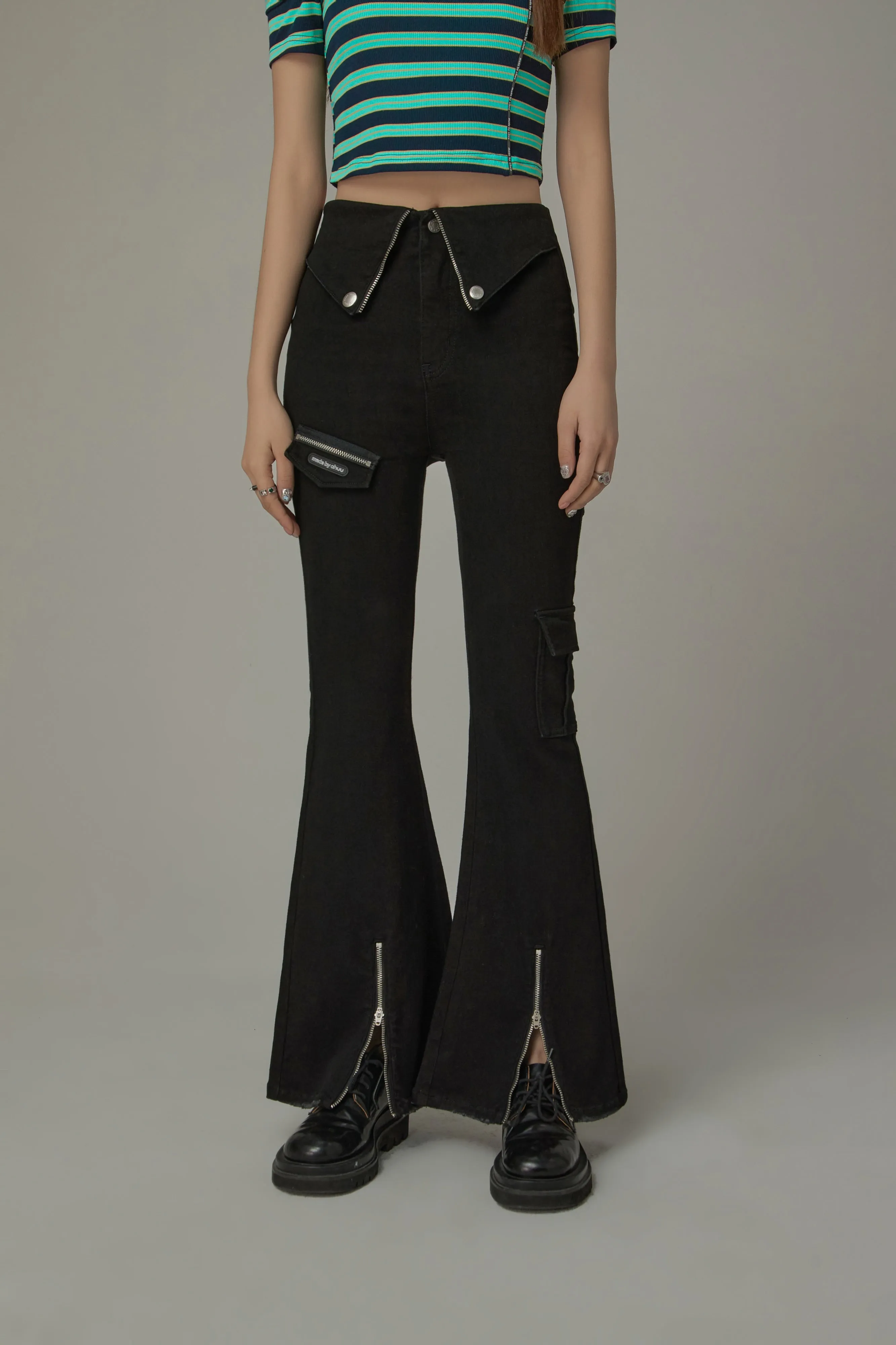 Zipper Slits Bootcut Pants