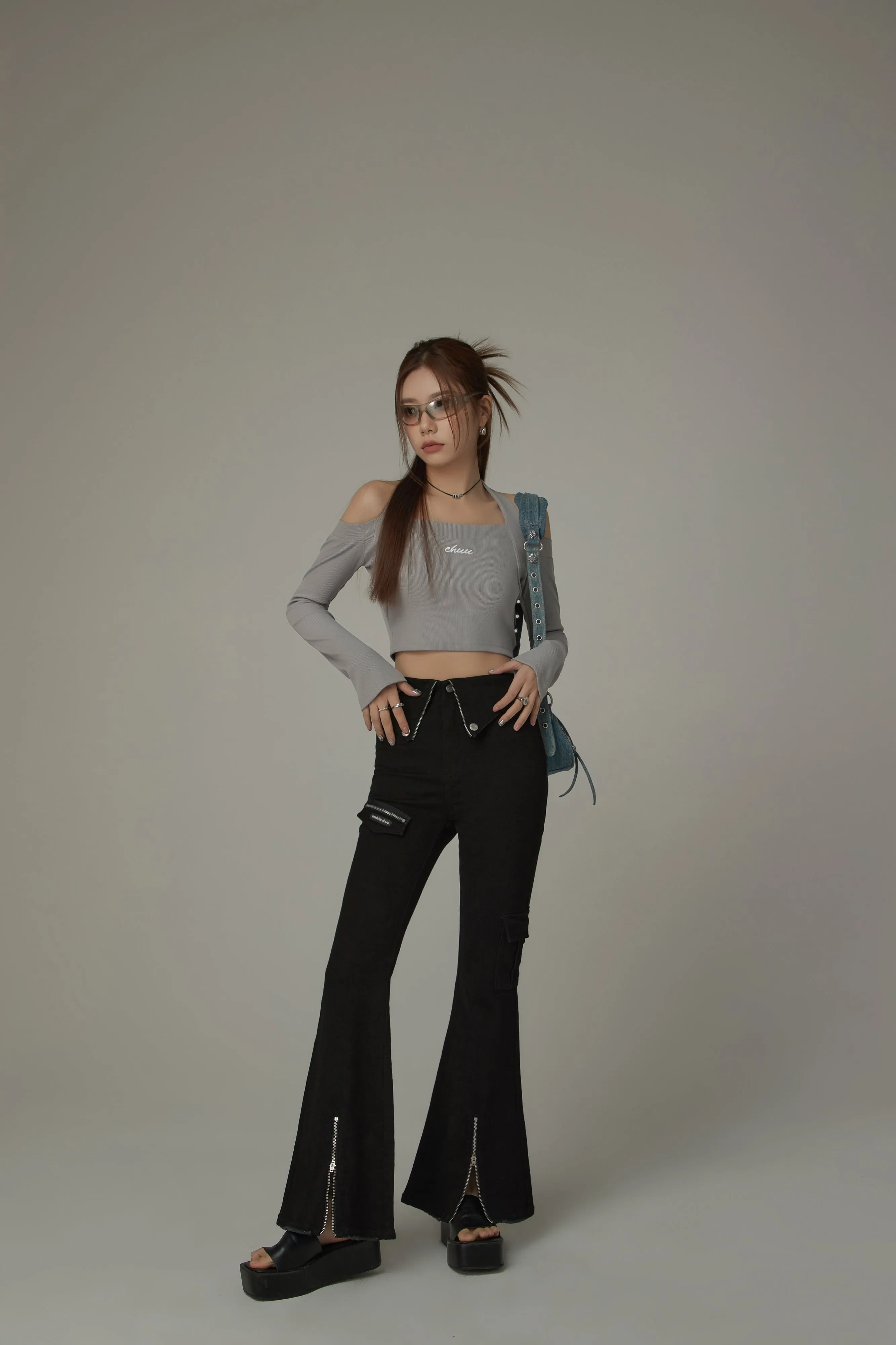 Zipper Slits Bootcut Pants